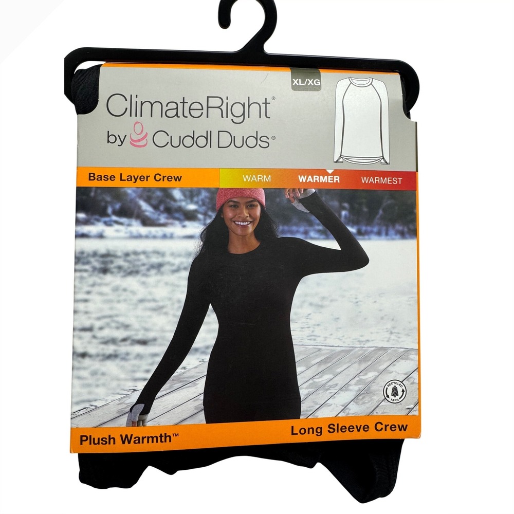 ClimateRight by Cuddl Duds‎ Plush Warmth Base Layer Crew Top Black XL Thumbholes